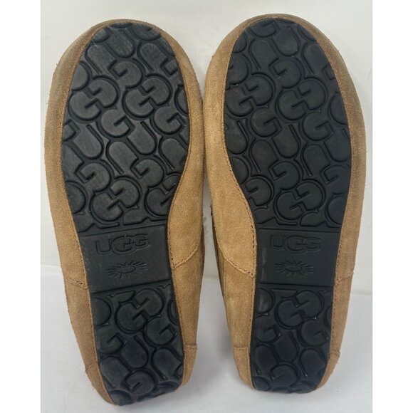 UGG Ascot Mens Size 9 Tan Suede Sheepskin Lined Moccasin Slippers - Picture 7 of 8